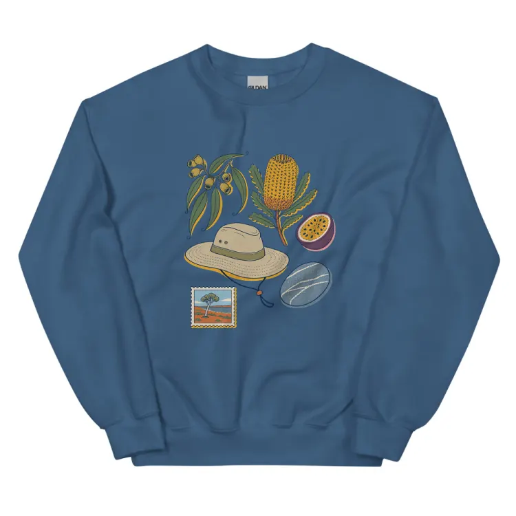 The Australia, Elsewhere Crewneck in Indigo Blue.