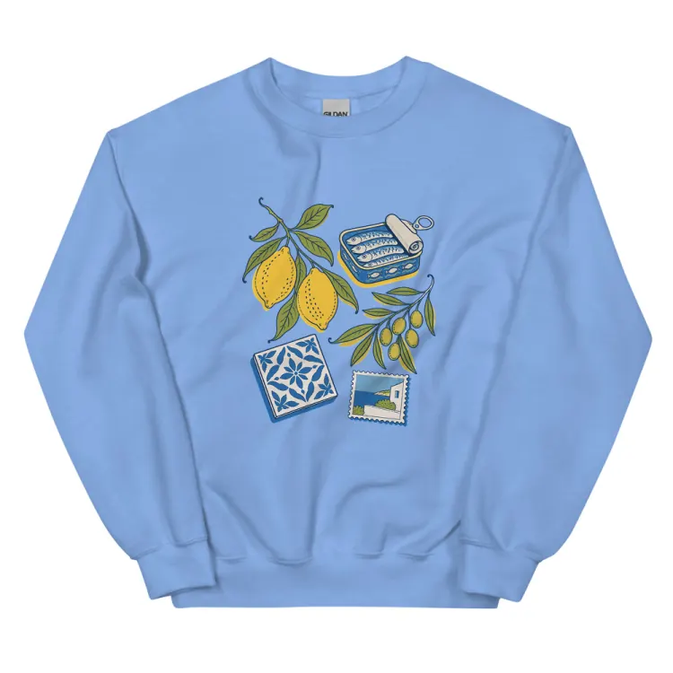 The The Mediterranean Crewneck in Carolina Blue.