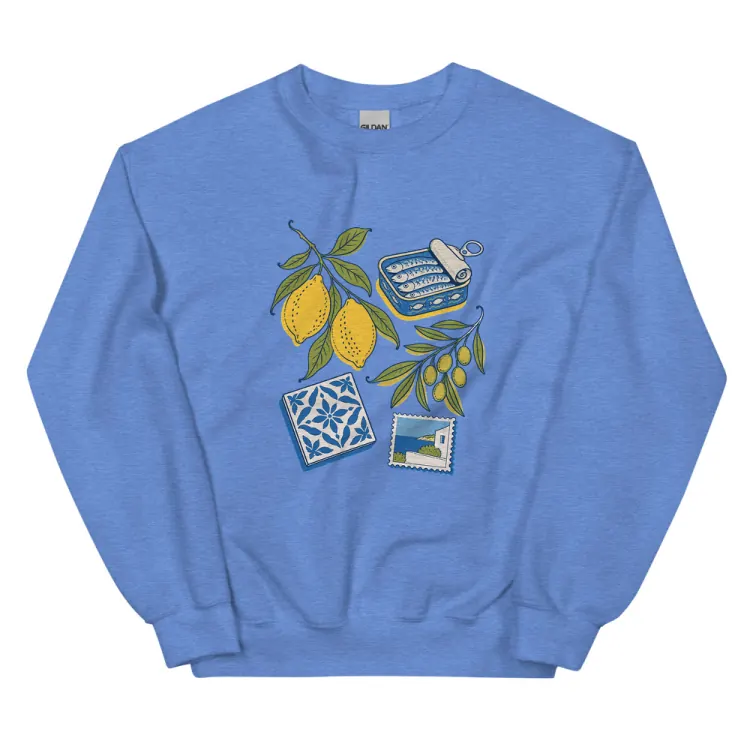 The The Mediterranean Crewneck in Heather Deep Royal.
