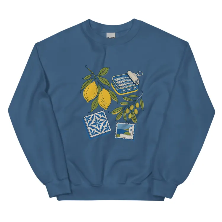 The The Mediterranean Crewneck in Indigo Blue.