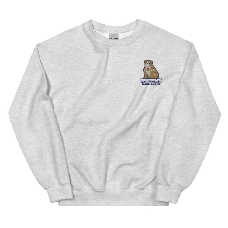 The English Bulldog Embroidered Crewneck in Ash.