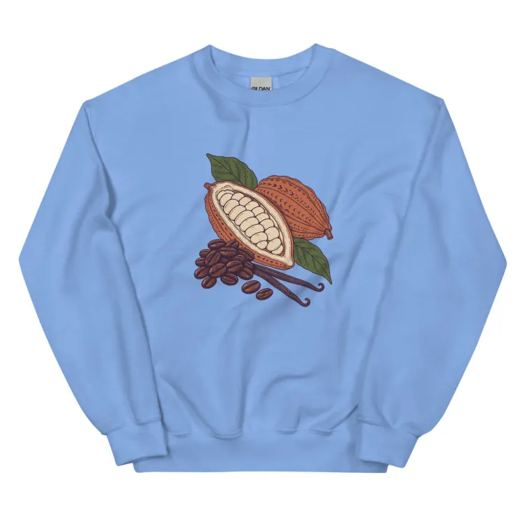 The Espresso & Cacao Crewneck in Carolina Blue.