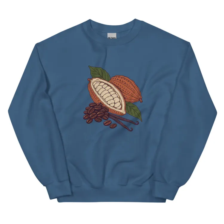 The Espresso & Cacao Crewneck in Indigo Blue.