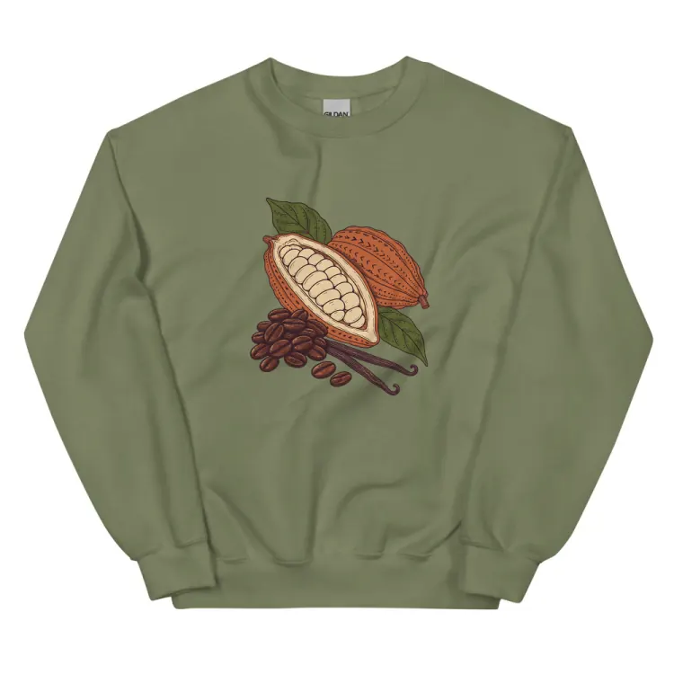 The Espresso & Cacao Crewneck in Military Green.