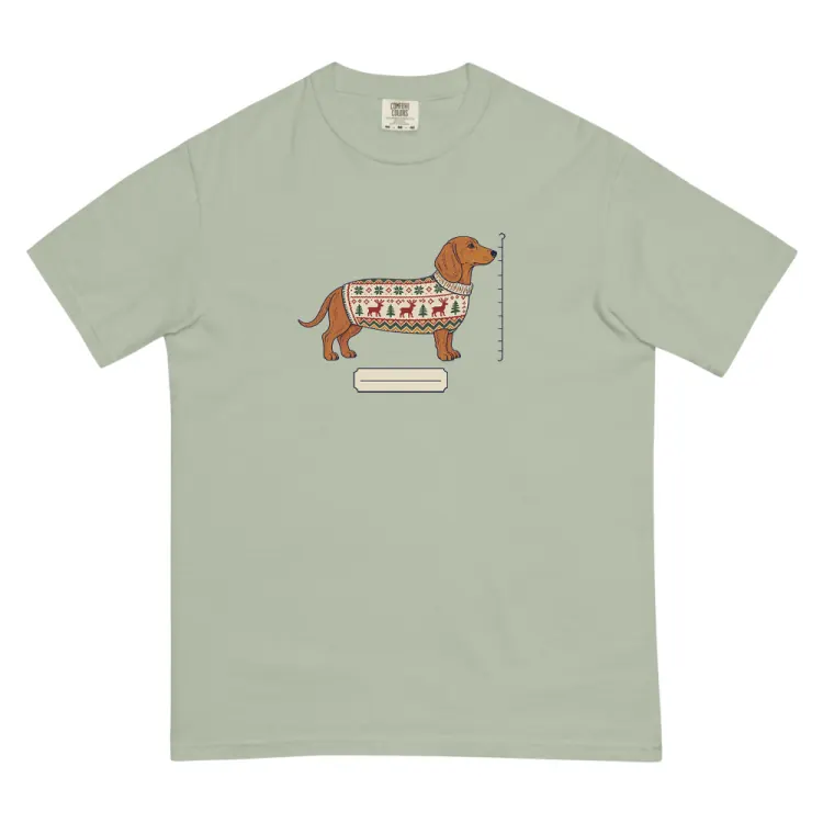 The Dachshund Christmas Sweater Tee in Bay.