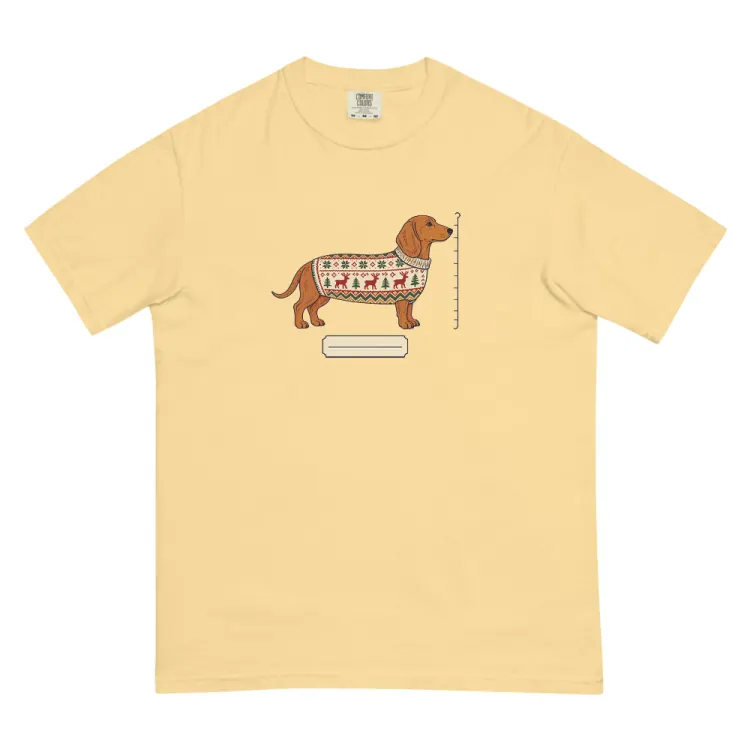 The Dachshund Christmas Sweater Tee in Butter.
