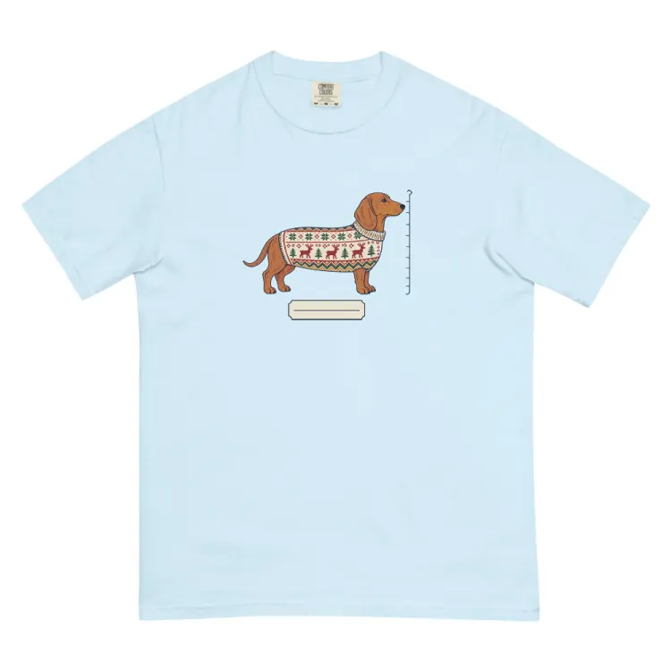 The Dachshund Christmas Sweater Tee in Chambray.