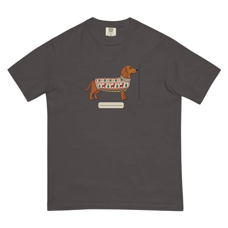 The Dachshund Christmas Sweater Tee in Graphite.
