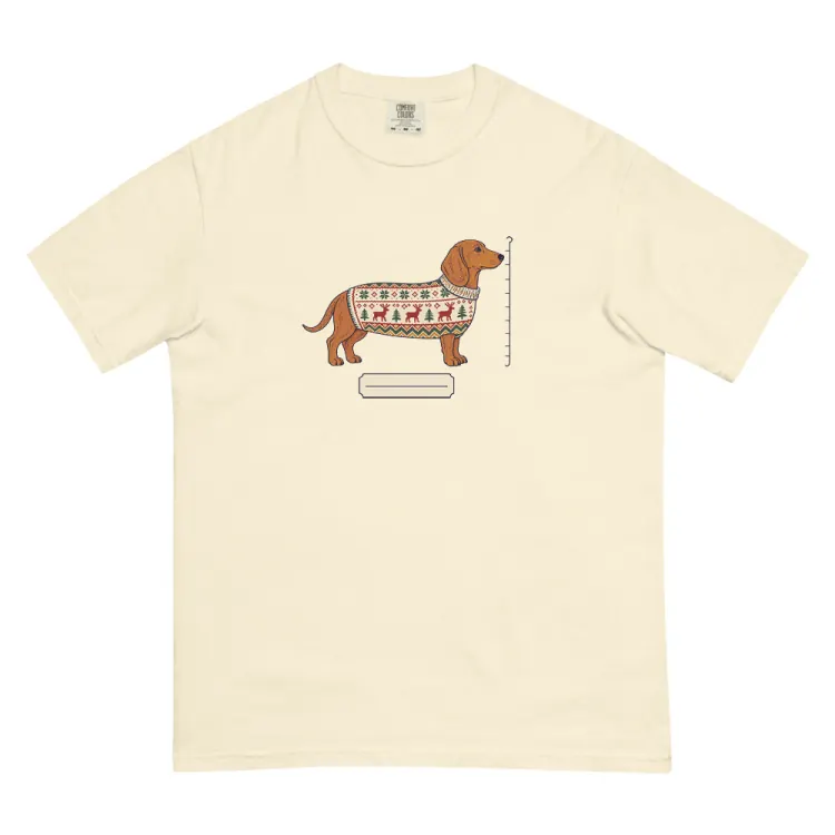 The Dachshund Christmas Sweater Tee in Ivory.