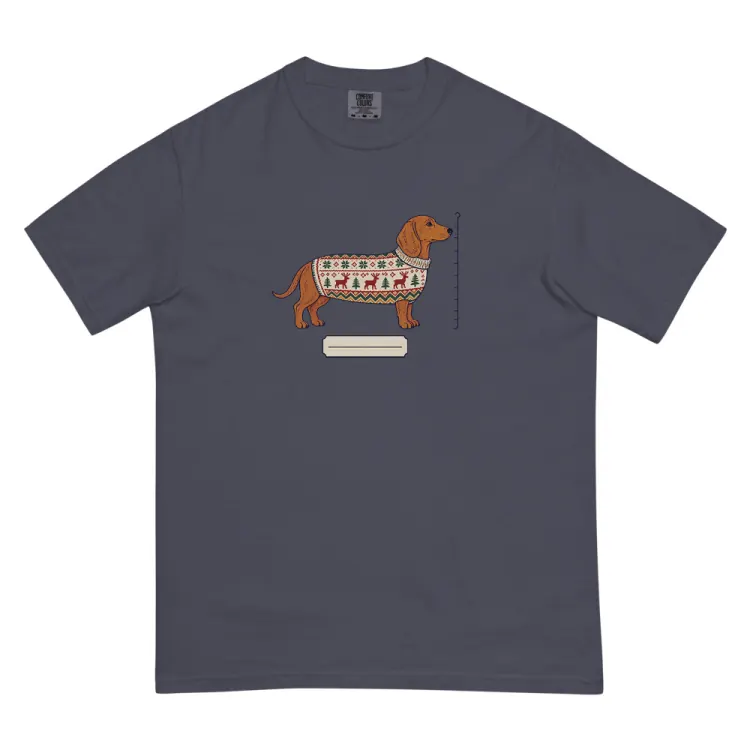 The Dachshund Christmas Sweater Tee in Navy.