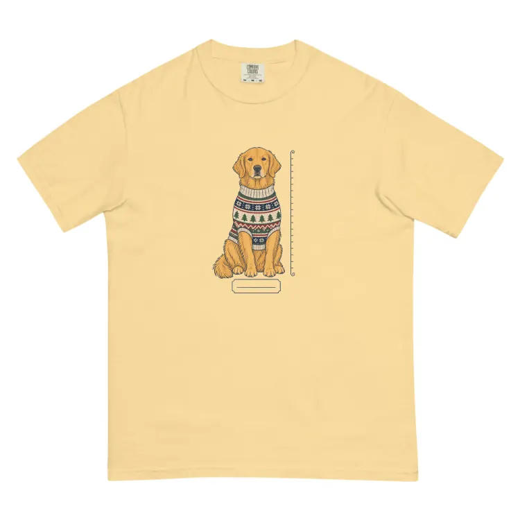 The Golden Retriever Christmas Sweater Tee in Butter.