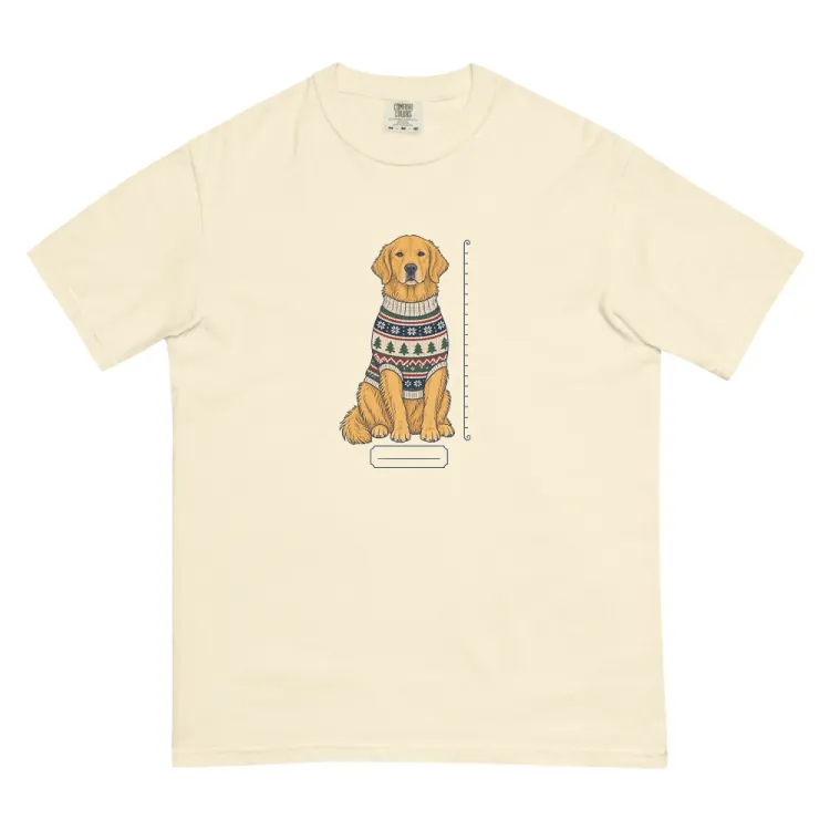 The Golden Retriever Christmas Sweater Tee in Ivory.