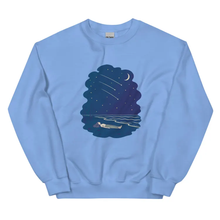 The Falling Stars Crewneck in Carolina Blue.