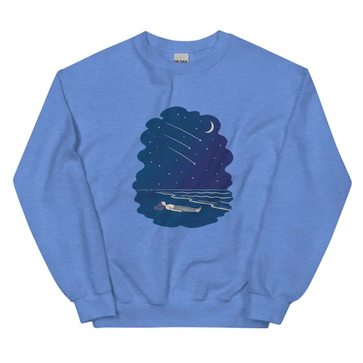 The Falling Stars Crewneck in Heather Deep Royal.