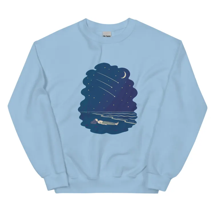The Falling Stars Crewneck in Light Blue.