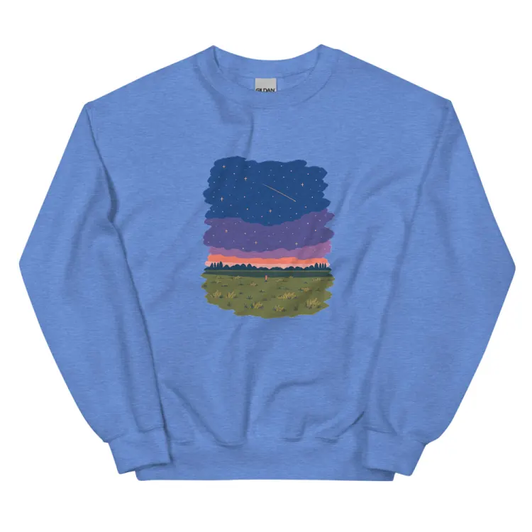 The One at Night Crewneck in Heather Deep Royal.