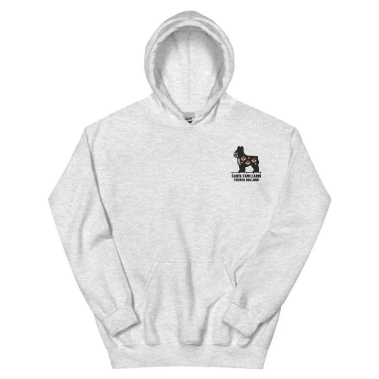 The French Bulldog Embroidered Hoodie in Ash.