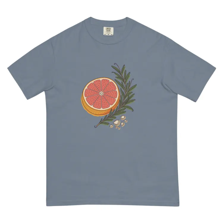 The Grapefruit & Rosemary Tee in Blue Jean.