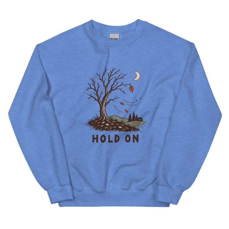 The Hold On Crewneck in Heather Deep Royal.