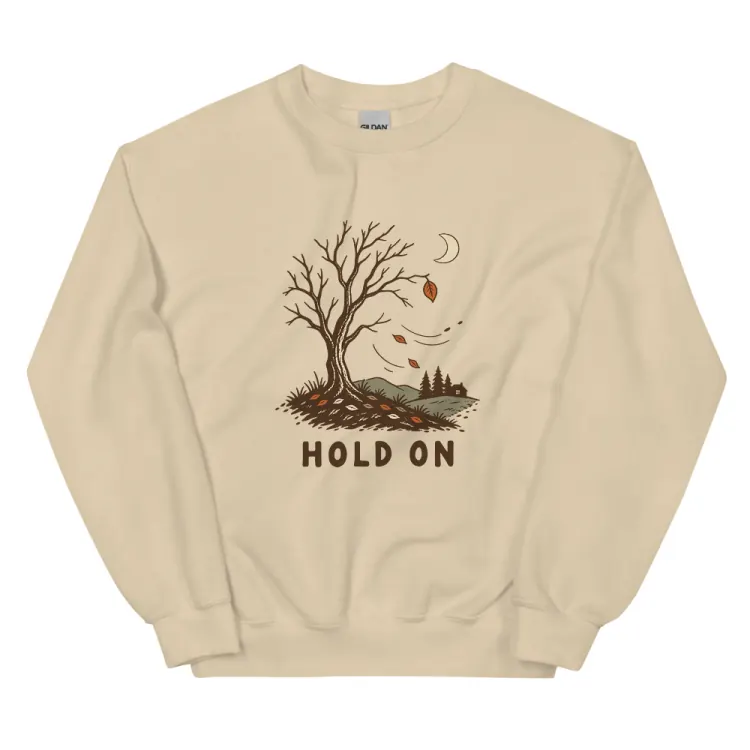 The Hold On Crewneck in Sand.