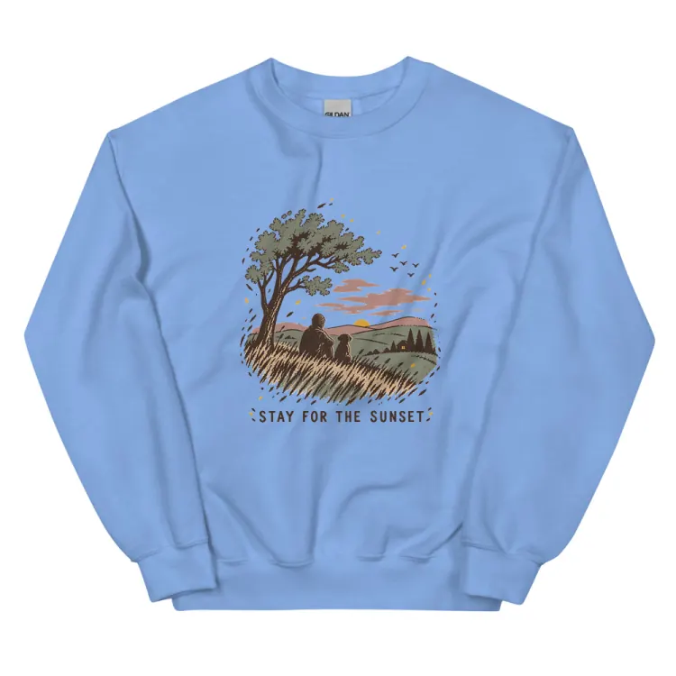 The Stay for the Sunset Crewneck in Carolina Blue.