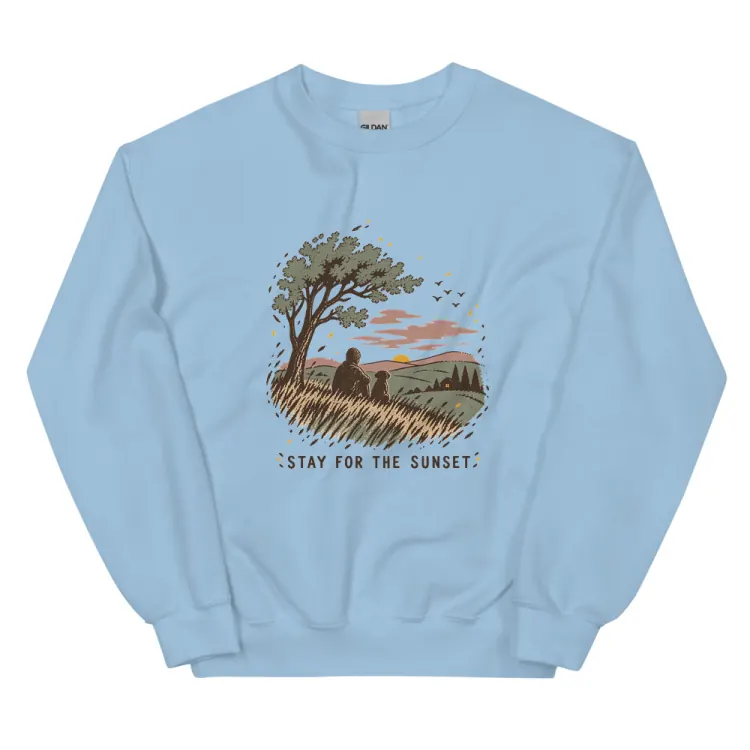 The Stay for the Sunset Crewneck in Light Blue.