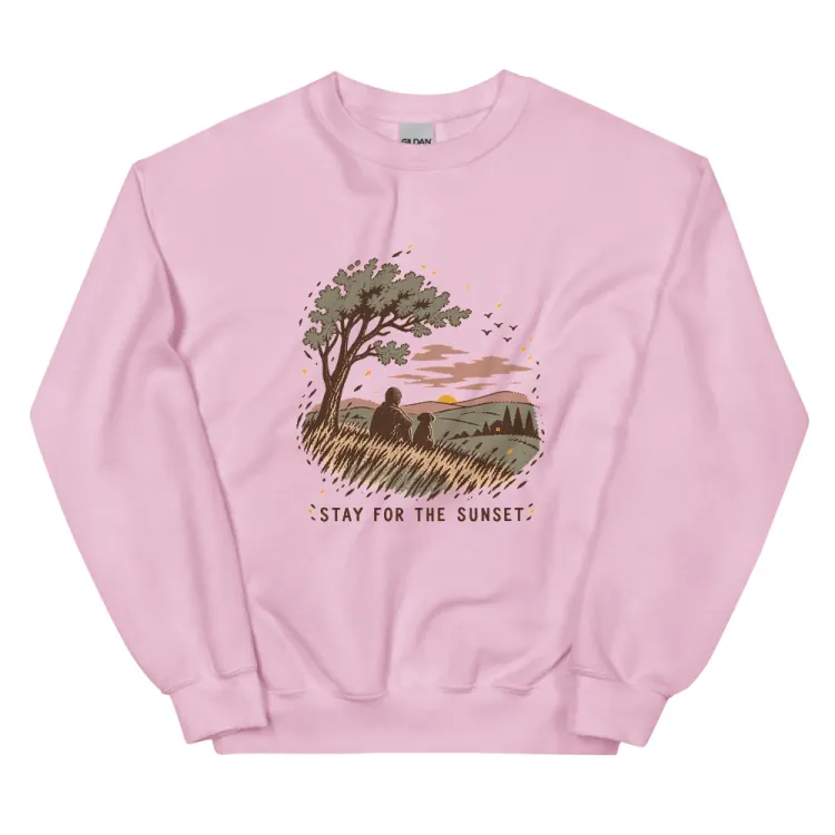 The Stay for the Sunset Crewneck in Light Pink.