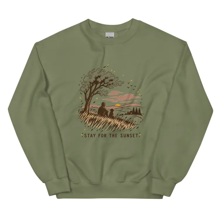 The Stay for the Sunset Crewneck in Military Green.