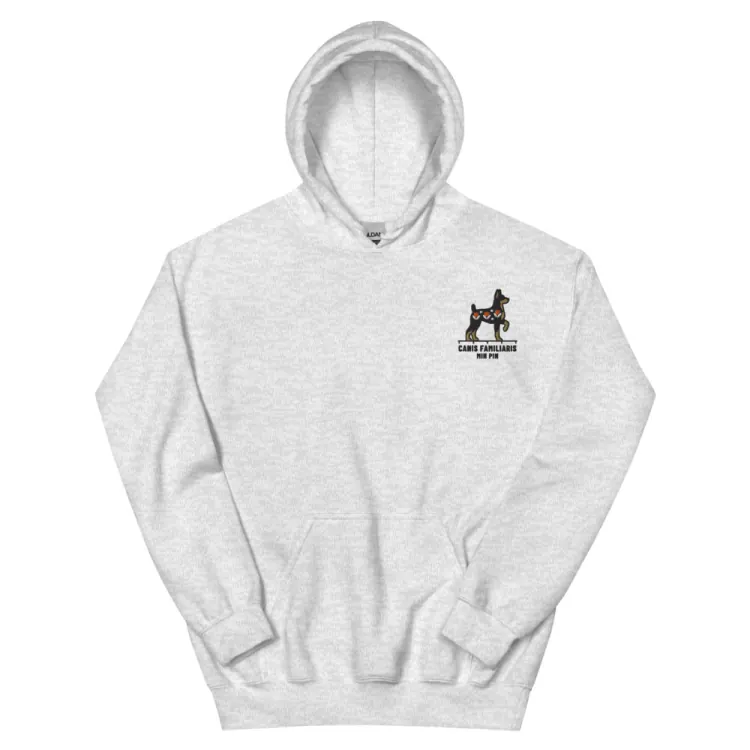 The Miniature Pinscher Embroidered Hoodie in Ash.