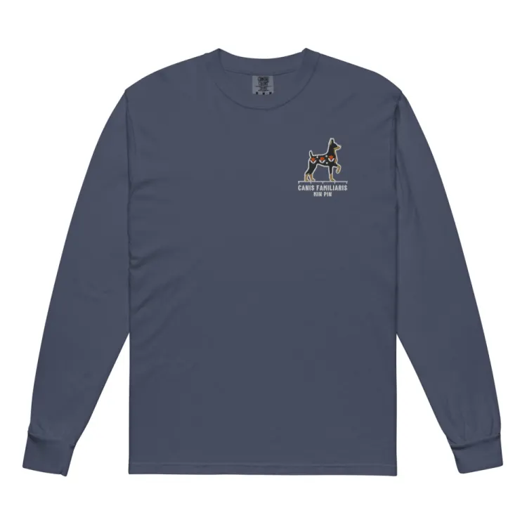 The Miniature Pinscher Embroidered Long Sleeve in Navy.