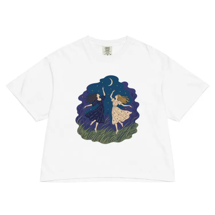 The Moon Dance Women's Boxy Tee in White.