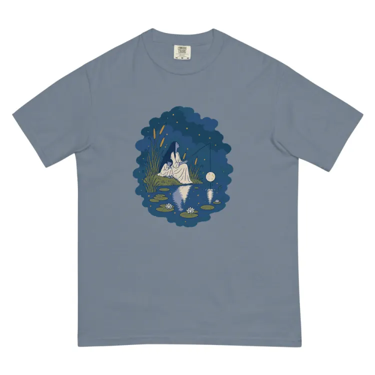 The Fishing for the Moon Tee in Blue Jean.