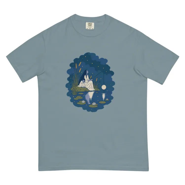 The Fishing for the Moon Tee in Ice Blue.
