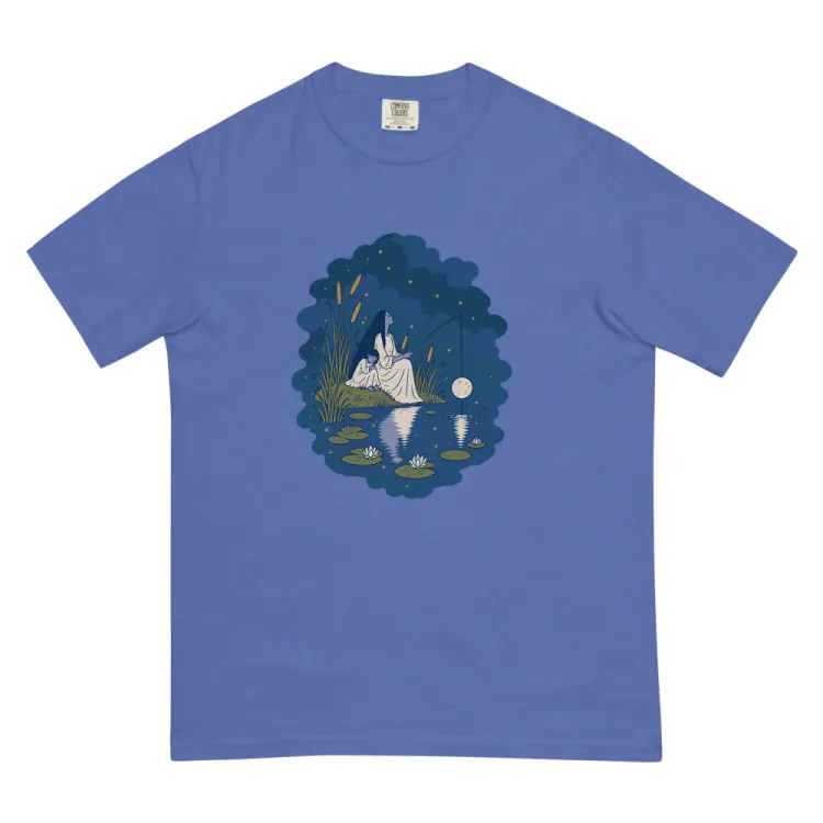 The Fishing for the Moon Tee in Mystic Blue.