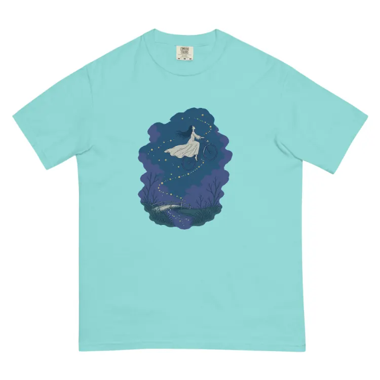 The Night Cyclist Tee in Lagoon Blue.