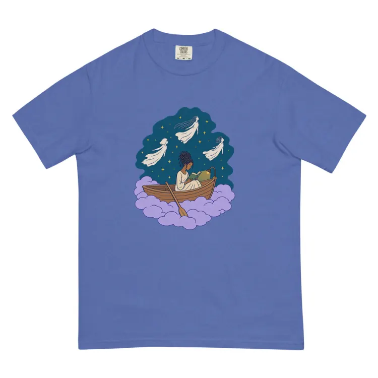 The The Night Reader Tee in Mystic Blue.