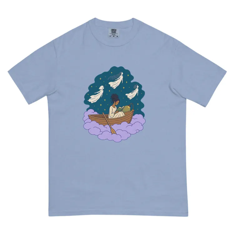 The The Night Reader Tee in Washed Denim.