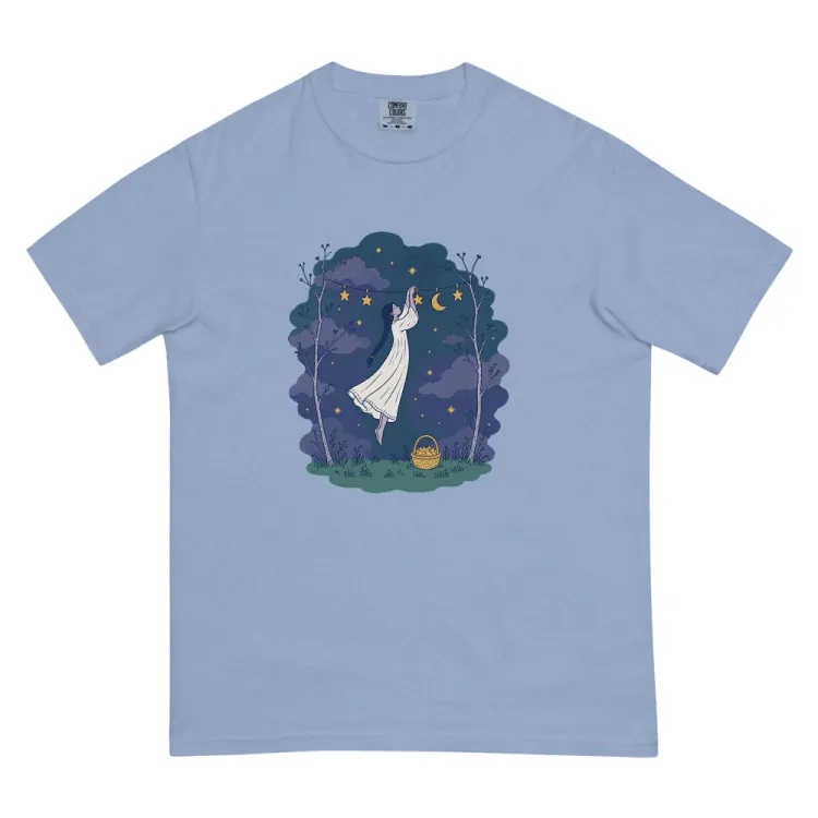 The Hanging the Stars Tee in Washed Denim.