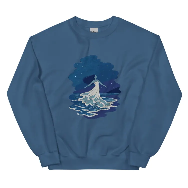 The The Tide Dancer Crewneck in Indigo Blue.