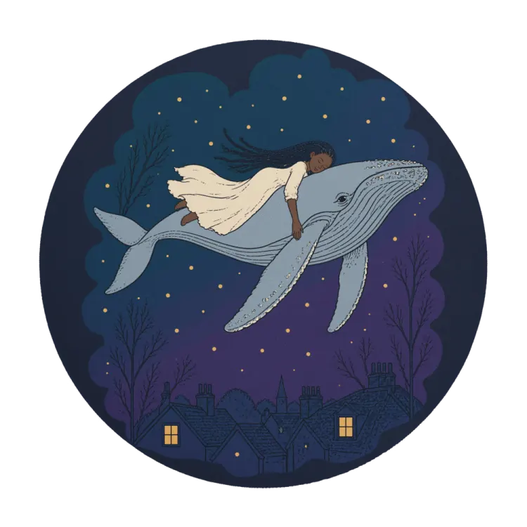 The Whale Over the Rooftops Mouse Pad in Night.