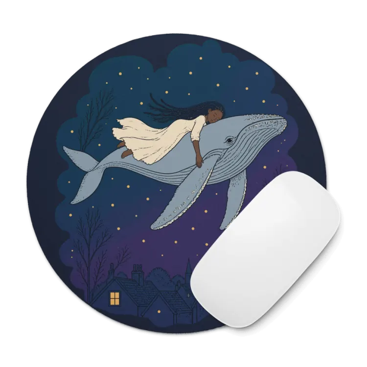 The Whale Over the Rooftops Mouse Pad in Night.