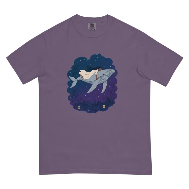 The Whale Over the Rooftops Tee in Grape.