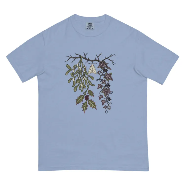The Holly, Mistletoe & Ivy Tee in Washed Denim.