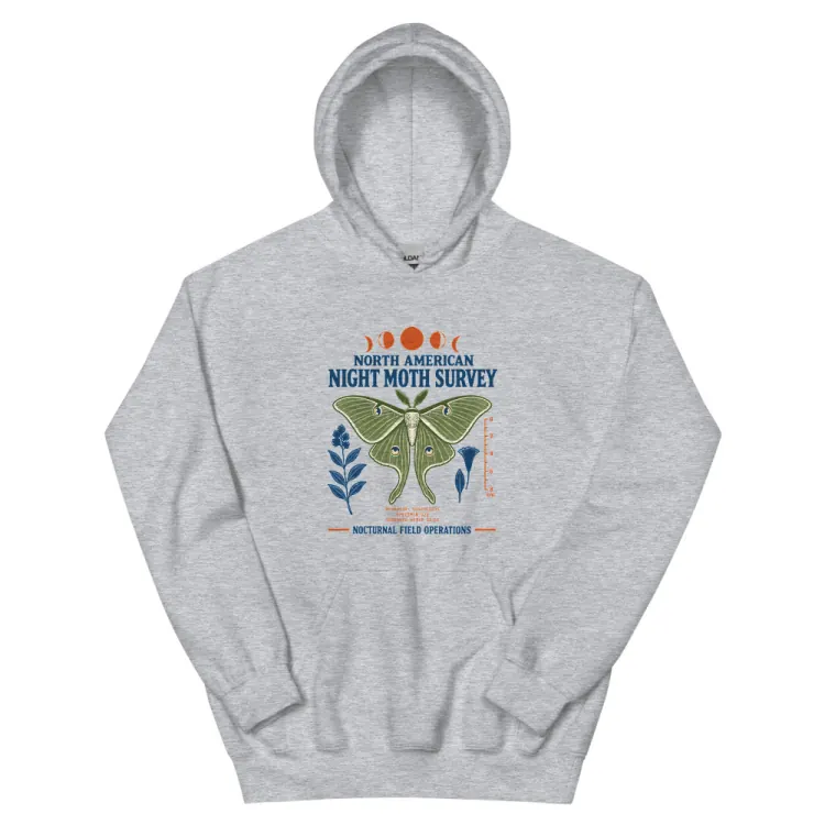 The North American Night Moth Survey Hoodie in Sport Grey.