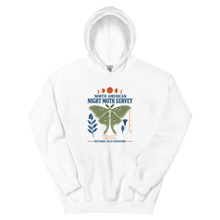 The North American Night Moth Survey Hoodie in White.