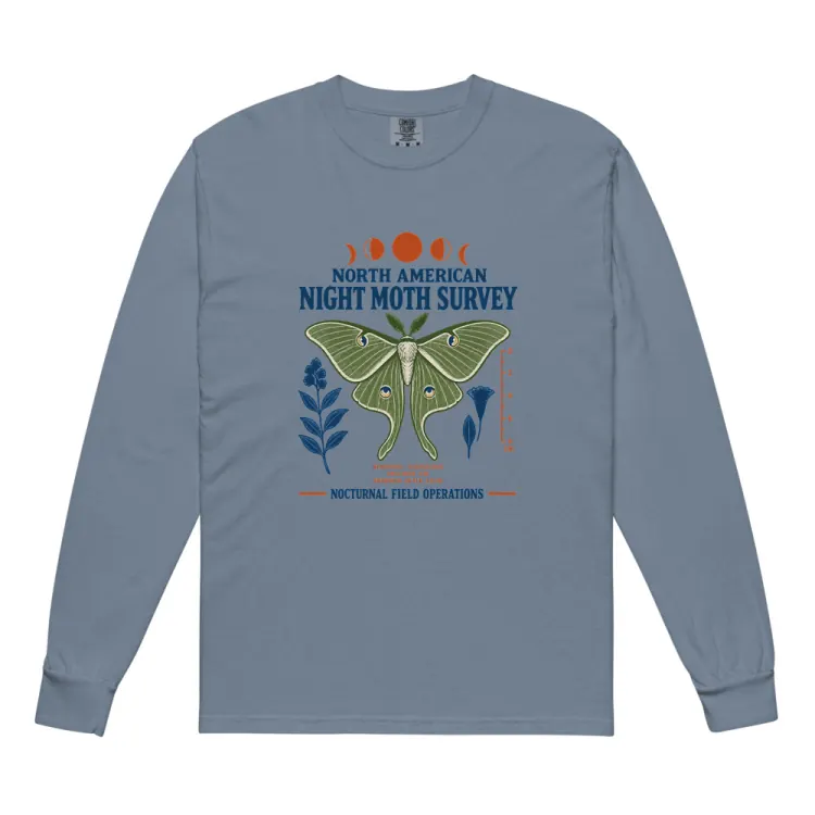 The North American Night Moth Survey Long Sleeve in Blue Jean.