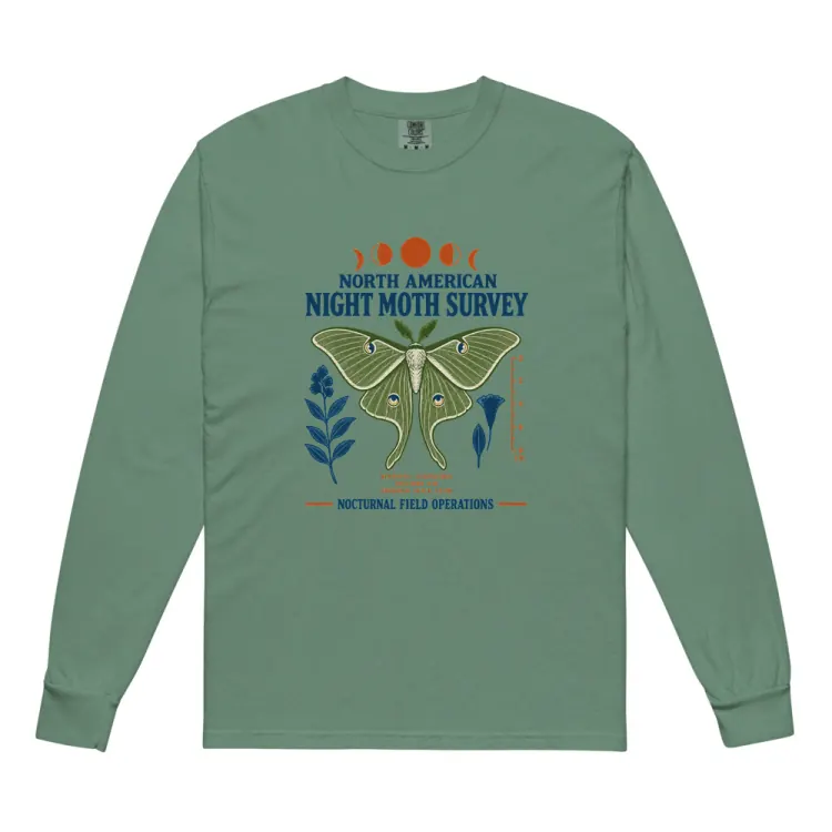 The North American Night Moth Survey Long Sleeve in Light Green.