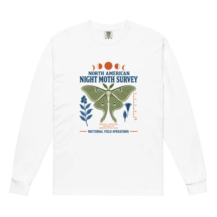The North American Night Moth Survey Long Sleeve in White.