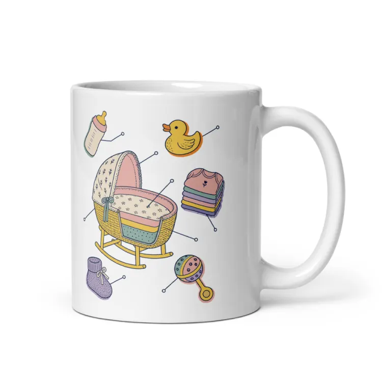 The Anatomy of a Baby Shower Mug in White.