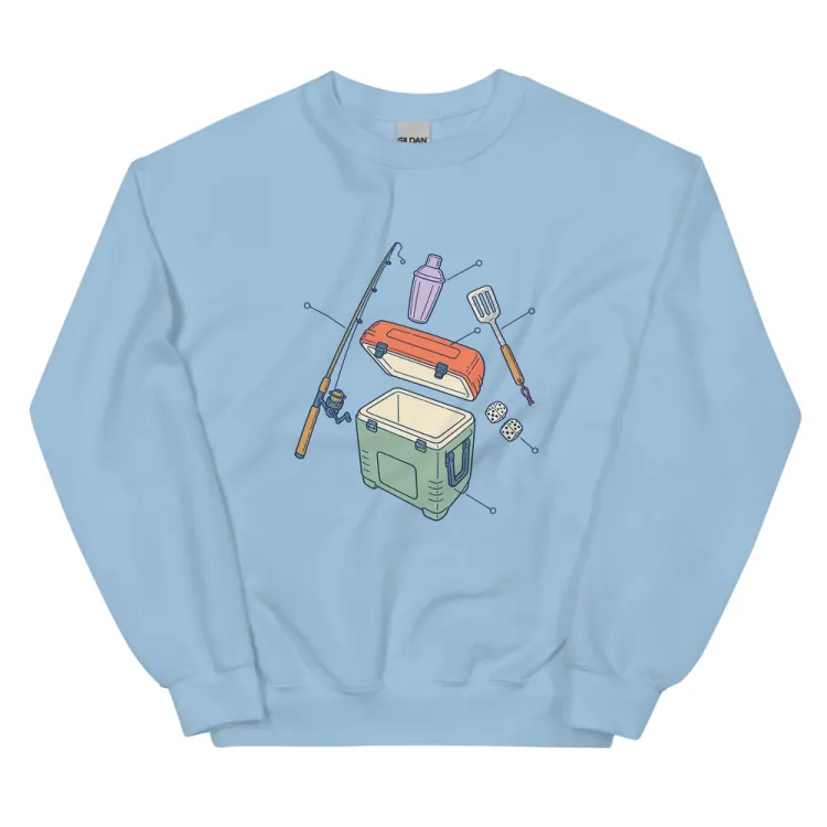 The Anatomy of a Bachelor Party Crewneck in Light Blue.
